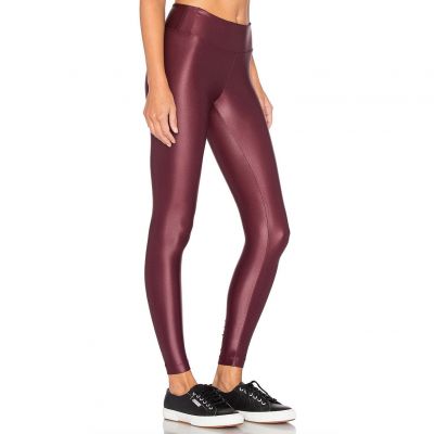 Koral Lustrous Metallic Shiny Legging in Wine Red, Women's Size X-SMALL