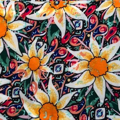 LuLaRoe Leggings  OS  BLACK with WHITE & ORANGE DAISIES  FLORAL UNICORN