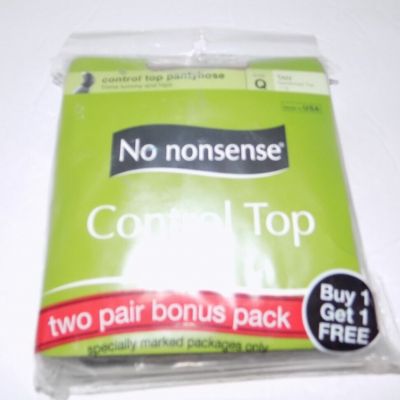 No Nonsense Control Top Pantyhose Tan Size Q 2 Queen Reinforced Toe NEW OS