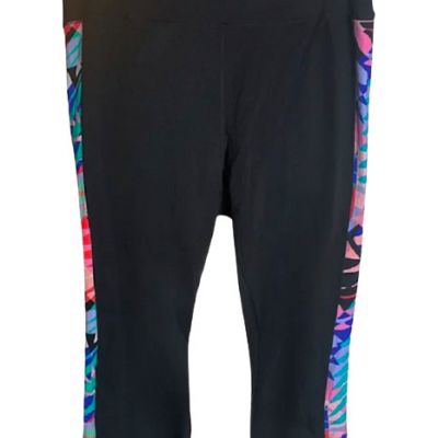 Avenue Leisure Black Capri Leggings Colorful Inset Women's Plus Size 22-24 $49