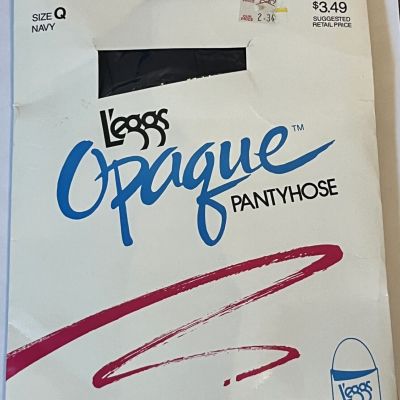 Vintage Leggs Opaque Pantyhose Navy Size Q Plus Queen Sealed NOS