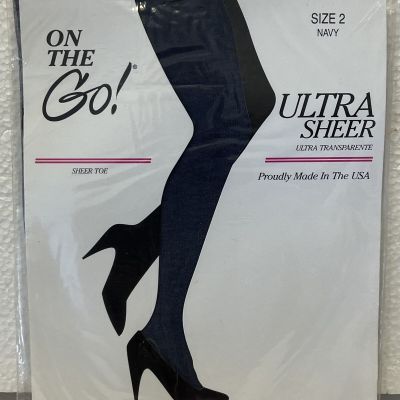 ON THE GO! Pantyhose Size 2 Navy Sheer Toe & Ultra Sheer NEW