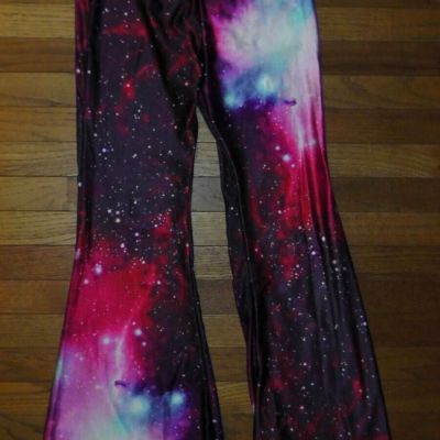 Women's Shiny Spandex Galaxy Flare Bellbottom Leggings S