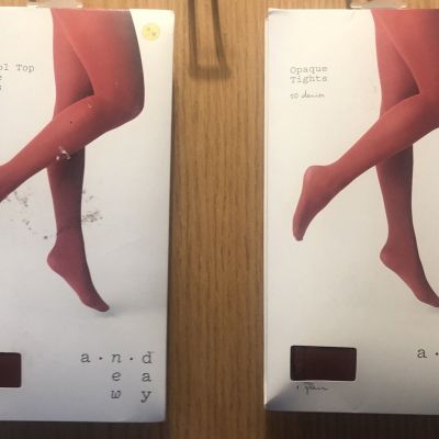 2 pair- a new day Opaque Tights 50 Denier size S/M Color: SALSA RED Target brand