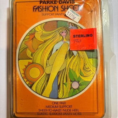 New Vintage Parke-Davis Medium Support Sheer Panty Hose Petite Fawn Beige NOS