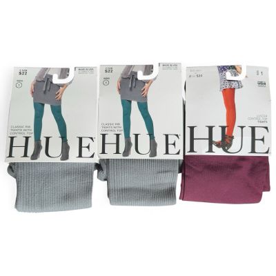 HUE 2 Pair Control Top Rib Tights Gray, 1 Pair Currant Luster Tights Size 1 New