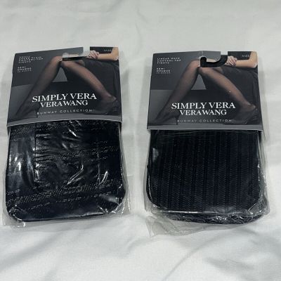 2 Simply Vera Vera Wang Women's Tights Black Plaid/Linear Wave Size 1 S/M NEW