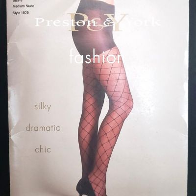 Preston & York Fashion Net Pantyhose Size 3 Medium Nude Style 1929 Control Top