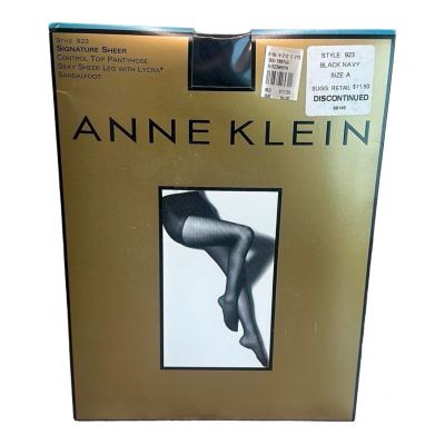 NOS ANNE KLEIN Control Top Signature Pantyhose Silky Sheer Black Navy Sz A 923