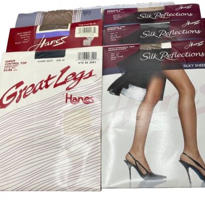 NIP Lot of 6 pantyhose Plus Size Queen Mixed Lot Variety Colors Vintage