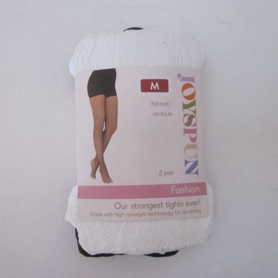 NWT JOYSPUN 2 White Fishnet & Opaque Black Tights Hosiery Sz M