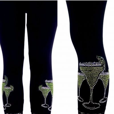 Plus Capri Yoga Leggings Rhinestone Green Margaritas Salt & Lime Cocktail