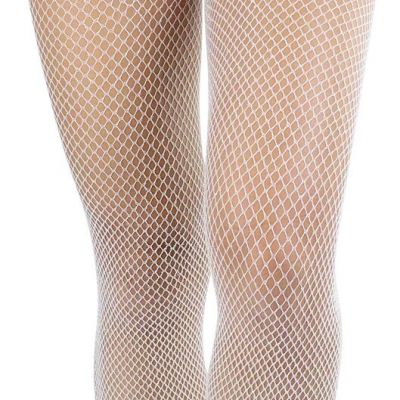 Women's Glitter Detail Fishnet Tights - White/Silver - One Size