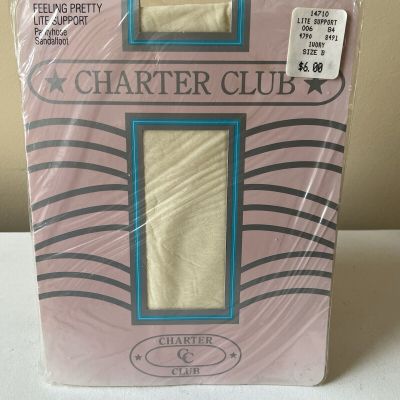 Macys Charter Club Pantyhose B Ivory Feeling Pretty Lite Support Sandalfoot Vtg