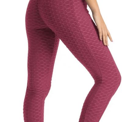 New Fashion B722 Women’s Wine Honeycomb High Rise Booty Lifter Leggings S/M