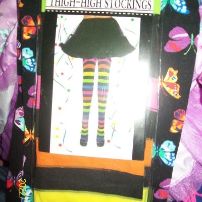 Rainbow Horizontal Stripe Thigh High  Halloween Costume Stockings NWT by Regents