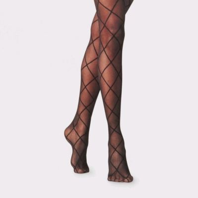 A New Day Women's Plus Size 1X/2X Diamond Shift Sheer Tights Black