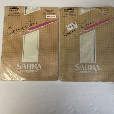 Sabra Women's Queen Size 1X-2X Off White Reinforced Panty And Toe Pantyhose NOS