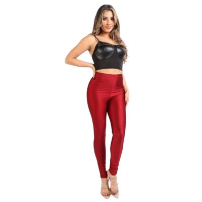 Women's High Waist Leggings, Size Small Burgundy Shiny Spandex Leggings