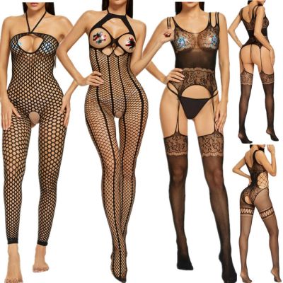 US Women Fishnet Bodystockings Lingerie Babydoll Underwear Translucent Bodysuits