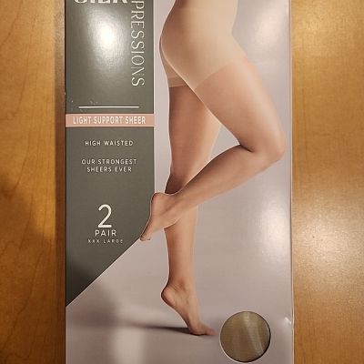 Silk Impressions Light Support Sheer Hose. 2 Pairs. 20 Denier. Beige. Size XXXL