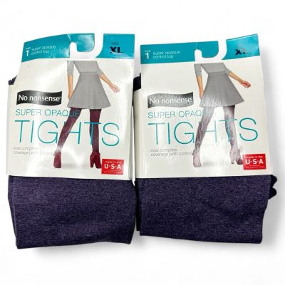 No Nonsense Super Opaque Tights Control Top Fig Tree Heather Size XL New 2 Pairs