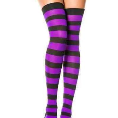 Black and Purple Striped Thigh Highs