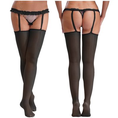 Women Open Crotch Pantyhose Butt Flaunting Garter Stockings Lingerie with Chain