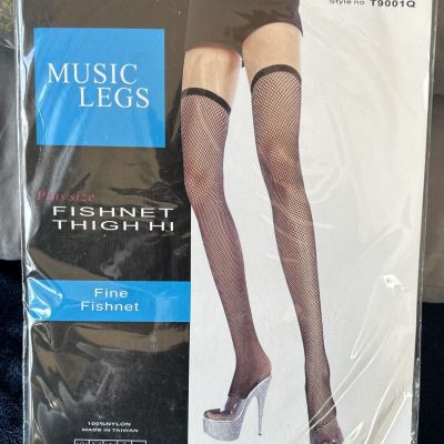 Music Legs Plus size Fishnet Thigh Highs Black New up to 250lbs