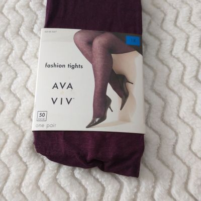 Ava And Viv Fashion Tights Burgundy Floral/Leaf Pattern 1X