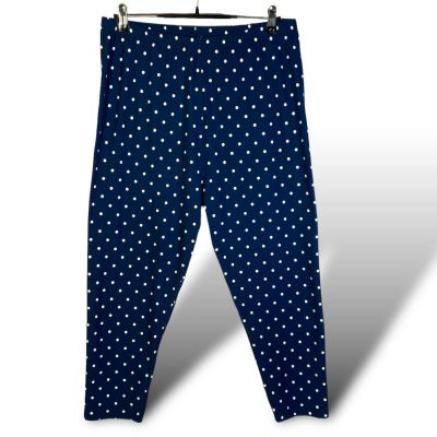 Women's Leggings Size 1X Blue White Polka Dot High Waisted Stretch Capris