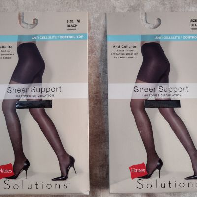 Hanes Solutions Sheer Support Pantyhose - Black - Size: M - 2 Pairs - Sexy!