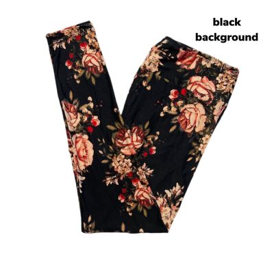 TC2 LuLaRoe Leggings  ~ ROSE FLORAL PATTERN on BLACK ~ Size 20-26 Tall & Curvy 2