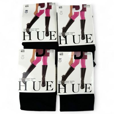 HUE Super Opaque Tights with Control Top Womens Size 1 Solid Black 4 Pairs New