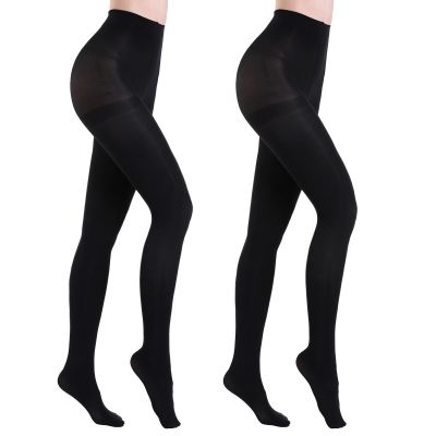 2 Pairs Semi Opaque Tights Winter Control Top 40D Microfiber Pantyhose for wo...