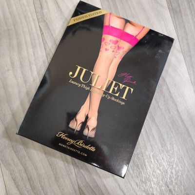 Honey Birdette Juliet Hot Pink Hearts Stay Up Stockings Thigh Highs Size M