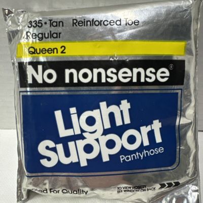 No Nonsense Light Support Pantyhose Reinforced Toe Queen 2 335 Tan New 1990 (c)