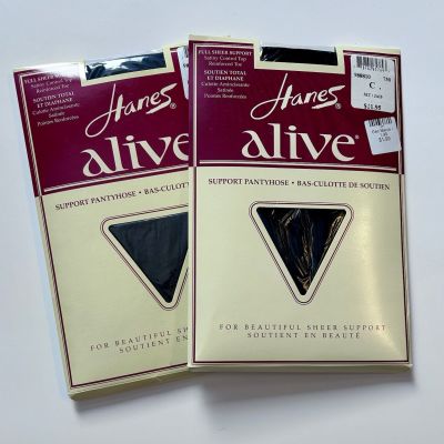 Hanes Alive Support Pantyhose Vintage Unopened Size C Sheer Black color