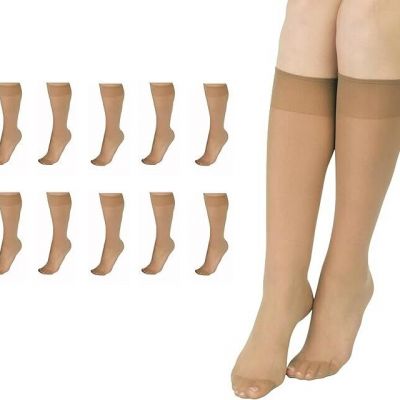 L'eggs Everyday Women's Nylon Knee Highs Reinforced Toe Sun Tan - 10-Pack