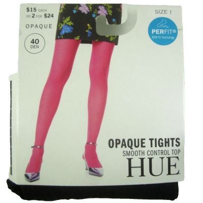 New! Hue Opaque Smooth Control Top Tights Size 1 New 1 Pair Pack Women's Black