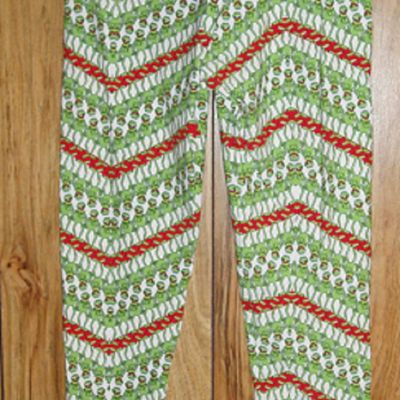 Lularoe One Size Leggings Bright Green Kermit the Frog White Background with Red