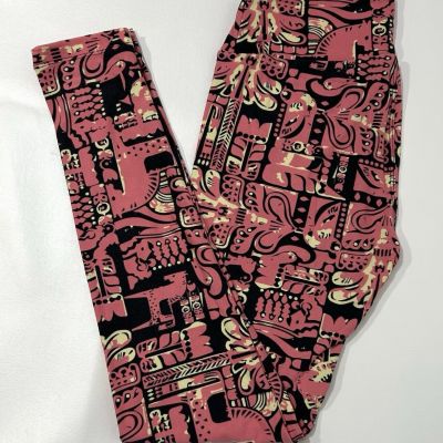 NWT LuLaRoe OS leggings Black W/ Pink Bohemian Style Design- One Size