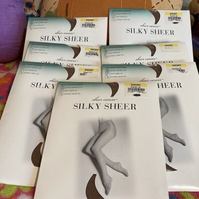 Sheer Caress Silky Pantyhose Control Top JCPenney Size Short Suntan 7 Pairs New