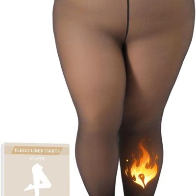 MERYLURE Plus Size Fleece Lined Sheer Tights, Fake Translucent Winter Warm Leggi