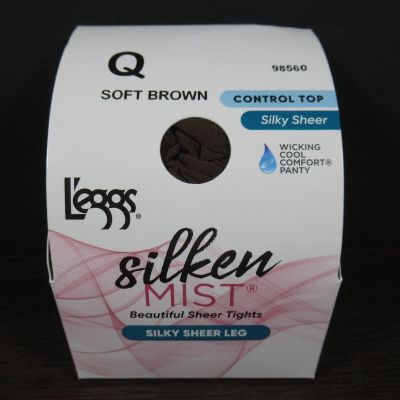 Leggs Silken Mist Pantyhose Tights Control Top Silky Sheer Q Soft Brown