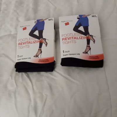 Hanes  Footless Revitalizing Compression Tights 2 Pairs - Black - Size M/L