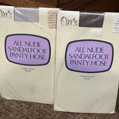 NEW Vtg Lot All-Nude Sandalfoot Pantyhose Cotton Shield (Grey & Taupe) Size A