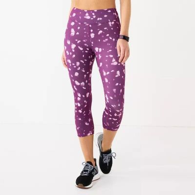 Women's Tek Gear Plus Size High Waisted Capri Leggings - Purple Spots - 3X -NWT