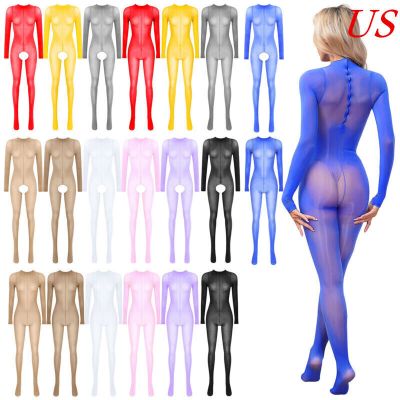 Women Glossy Sheer Pantyhose Crotchless Footed Tights Hosiery Lingerie Stockings