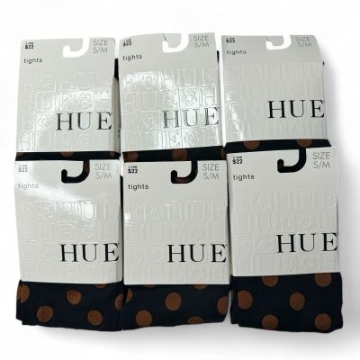 HUE Control Top Tights Womens Size S/M Black Brown Polka Dot Cinnamon 6 Pair New